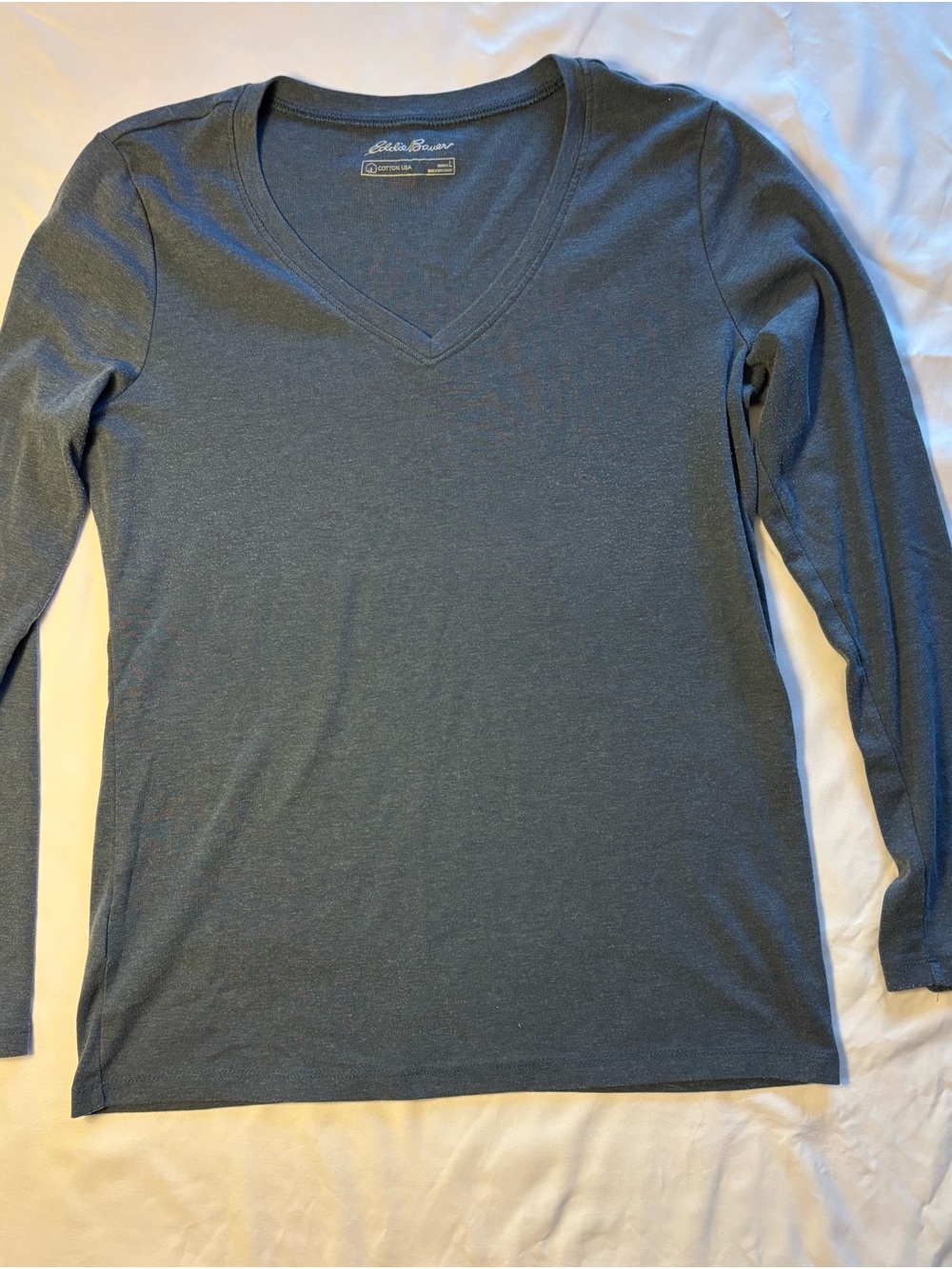 Eddie Bauer V-Neck Long Sleeve Top in Charcoal Blue